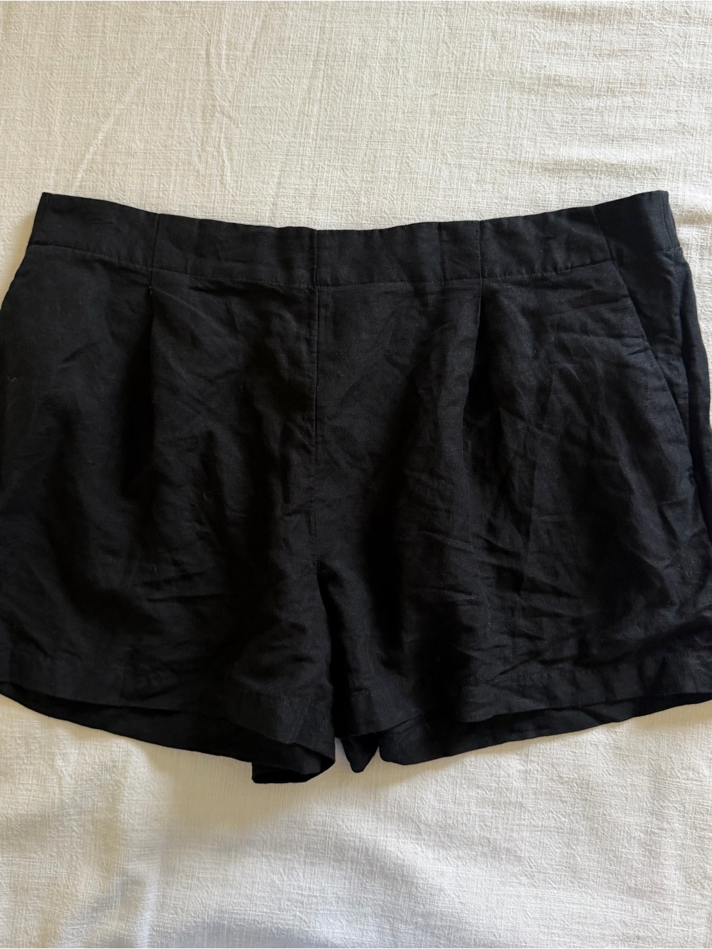 LOFT Black High-Waist Linen-Blend Shorts